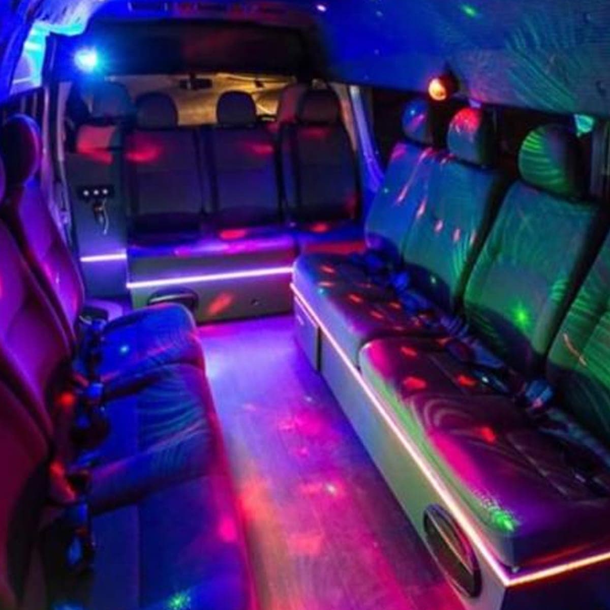 Seating detail in the 14 seater party limo