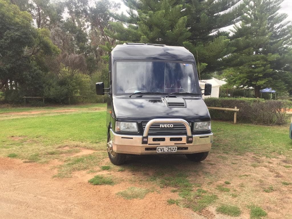 The 21 seater party bus, front three quarter view