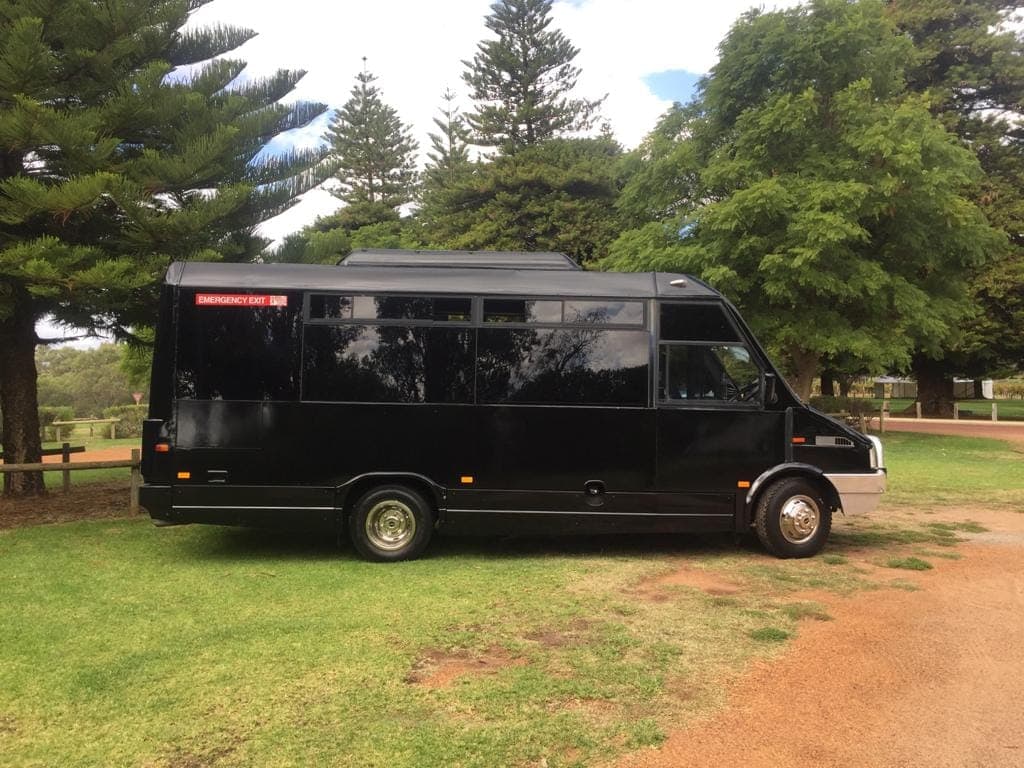 Rear three quarter view of the 21 seater party bus