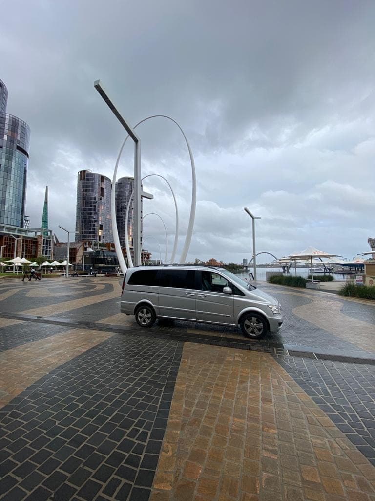 The 7 seater Mercedes parked on the Elizabeth Quay promenade